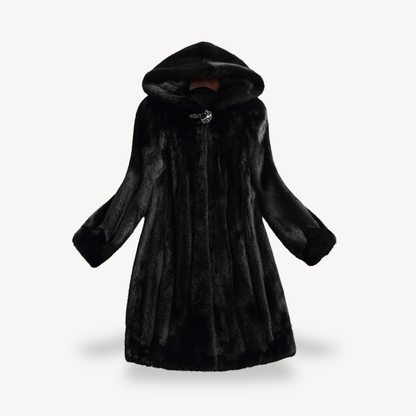 Damen Wintermantel Schwarz Kunstfell Lang