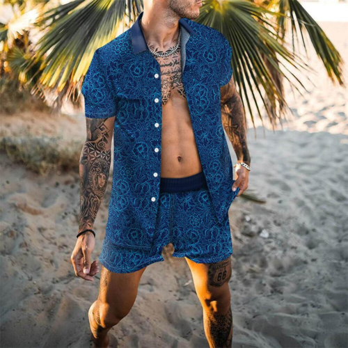 Sommer-Zweiteiler Kurzarm Hemd Shorts Set