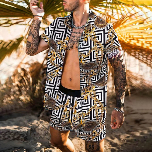 Sommer-Zweiteiler Kurzarm Hemd Shorts Set