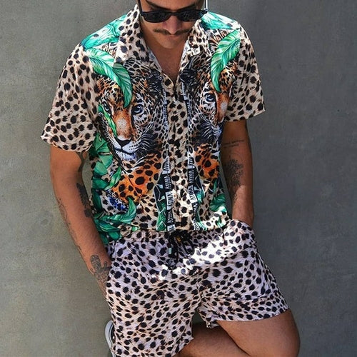 Sommer-Zweiteiler Kurzarm Hemd Shorts Set