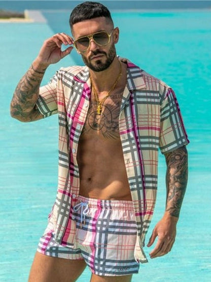 Sommer-Zweiteiler Kurzarm Hemd Shorts Set