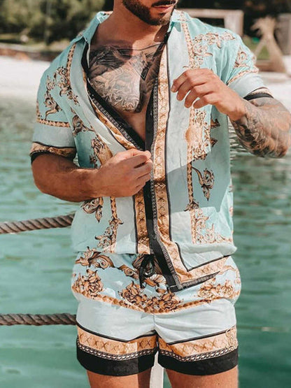 Sommer-Zweiteiler Kurzarm Hemd Shorts Set