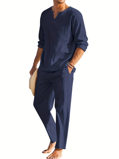 Herren Leinenanzug Sommer Bequem Langarm