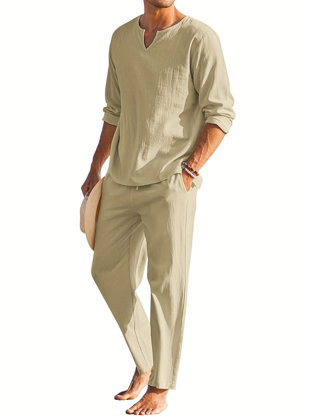 Herren Leinenanzug Sommer Bequem Langarm