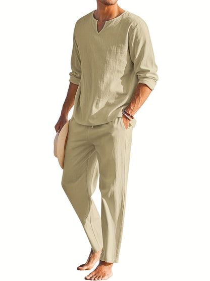 Herren Leinenanzug Sommer Bequem Langarm