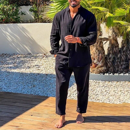 Herren Leinenanzug Langarm Set Elegant - IdealeKleiden