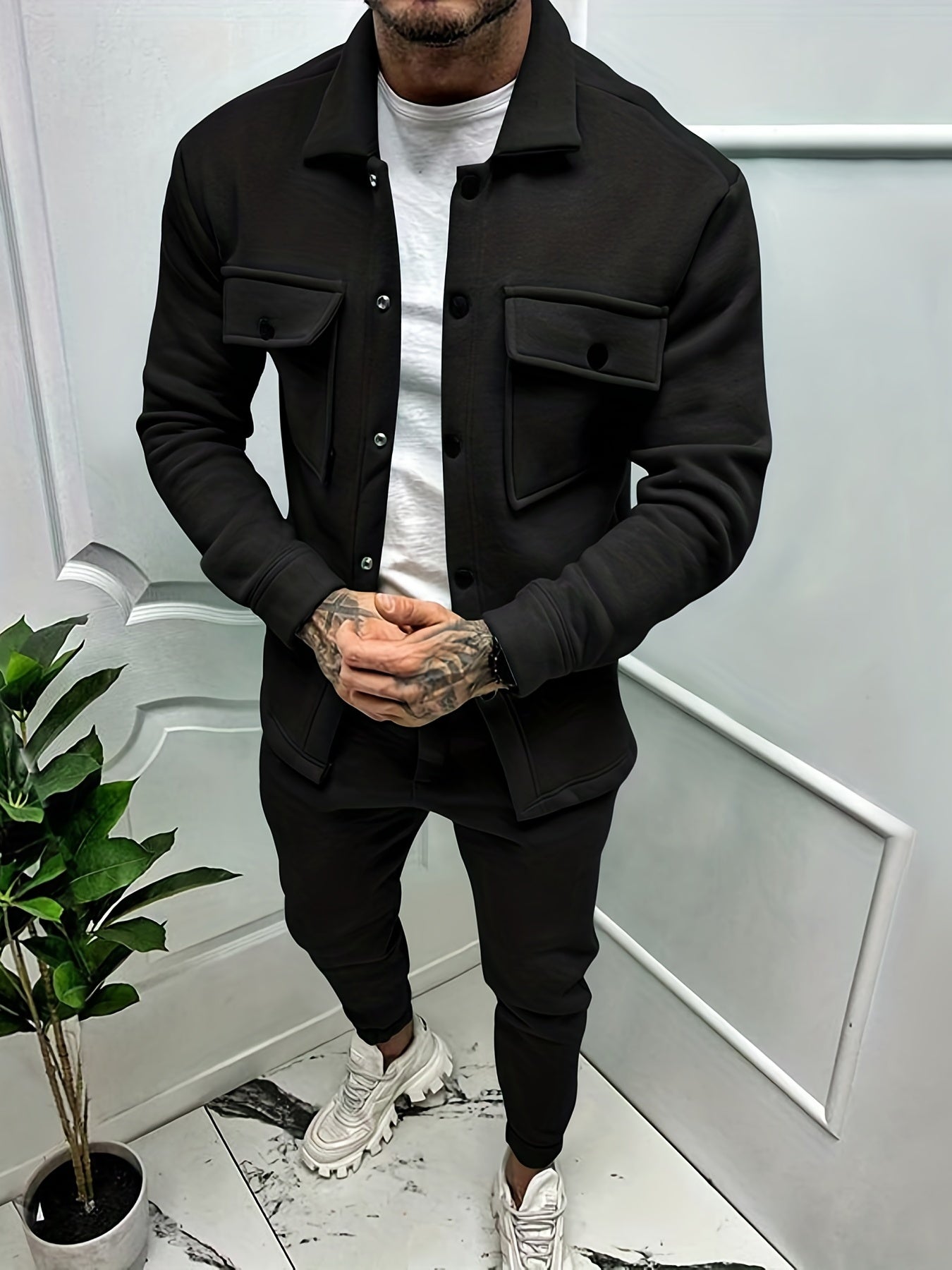 Herren Komplettsatz: Überhemd und Slim-Fit Jogger - IdealeKleiden