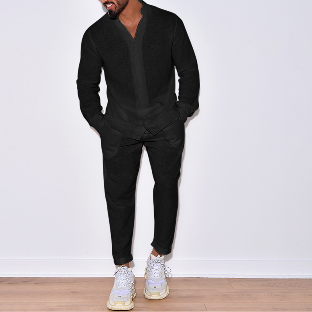 Modernes Herren Set Langarm Leinen