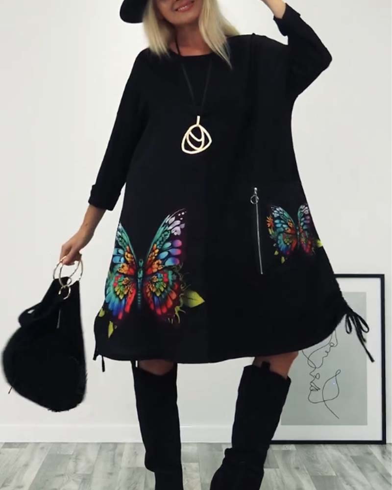 Sommerkleid Schmetterling Muster Mit Tasche