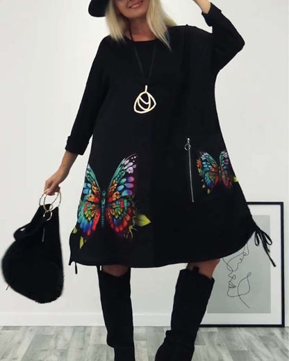 Sommerkleid Schmetterling Muster Mit Tasche