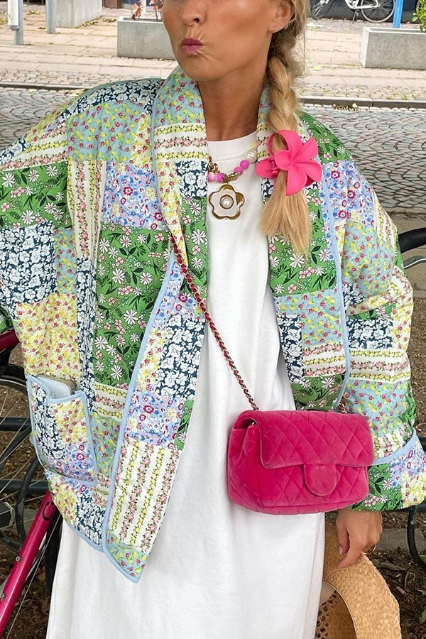 Entspannte Baumwolljacke mit Taschen Patchwork Design - IdealeKleiden