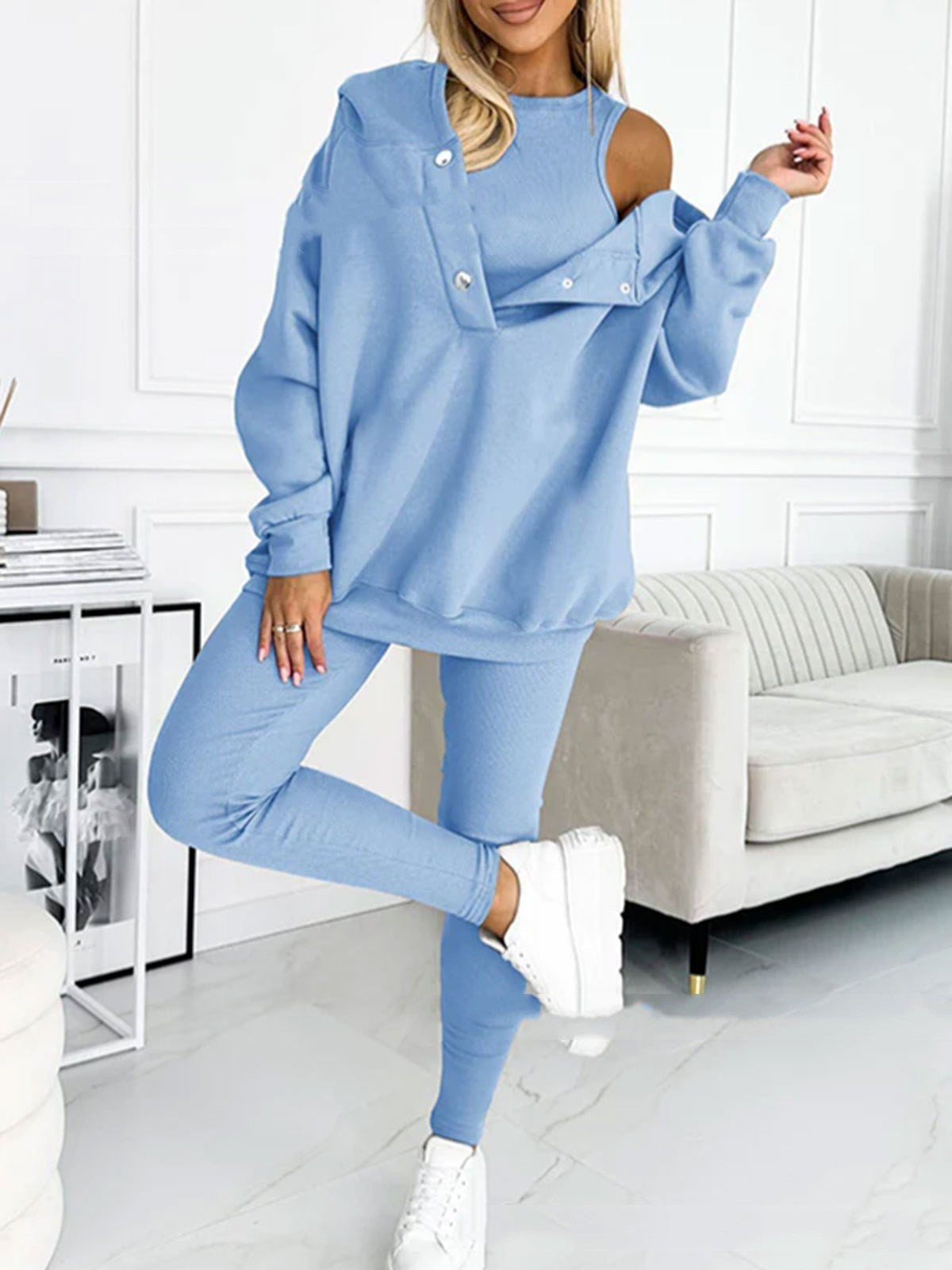 Damen Sportanzug 3-teilig Kapuzenpullover Slim Hose