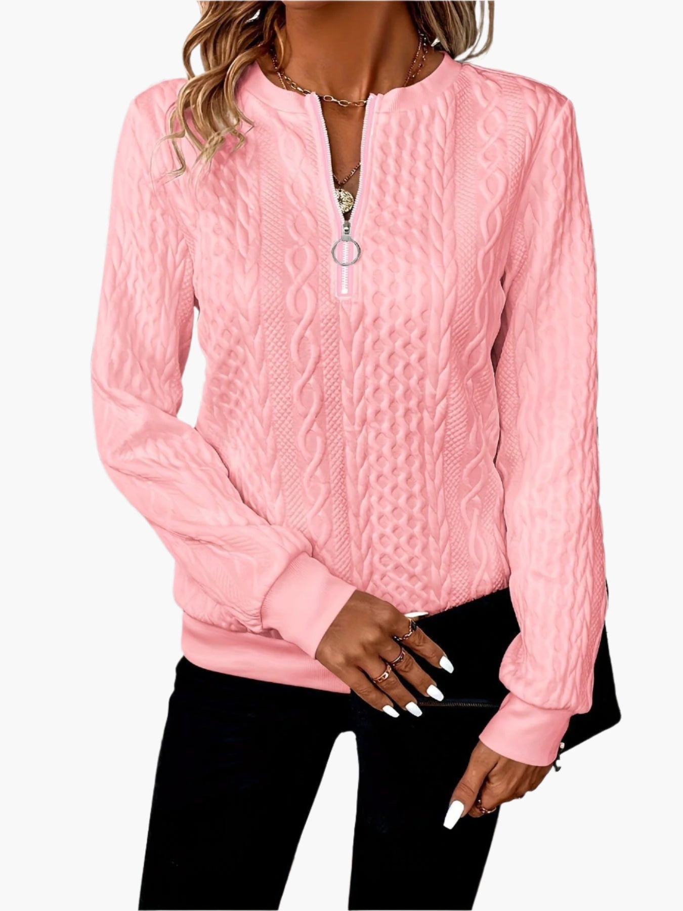 Strickpullover Herren Zopf Muster Reißverschluss
