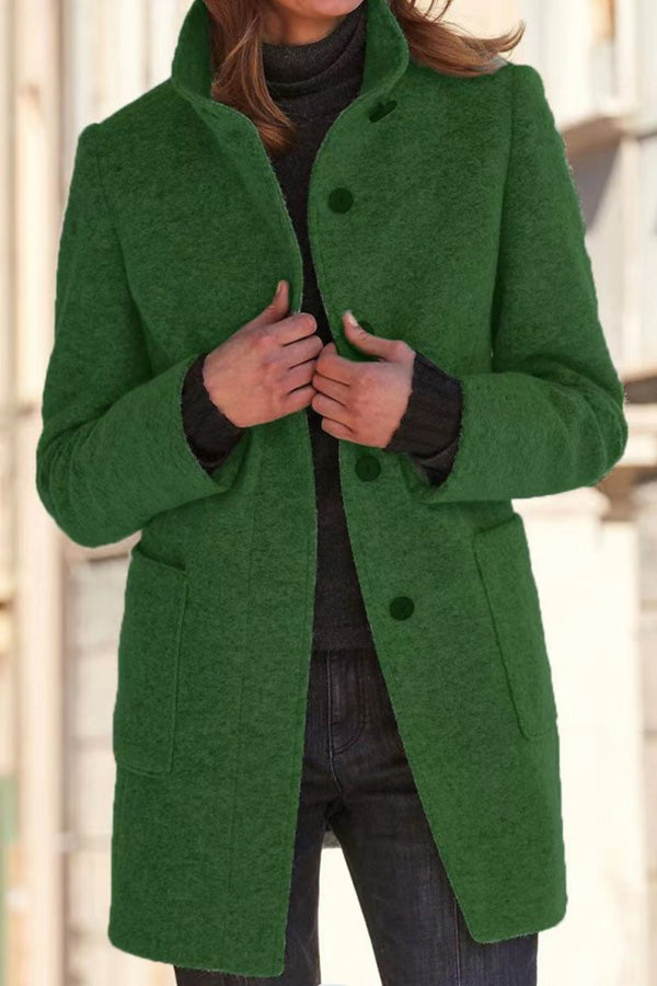 Elegante Wolljacke Stehkragen Einfarbig