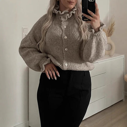 Elegant Damen Cardigan Knöpfe Moderner Kragen - IdealeKleiden