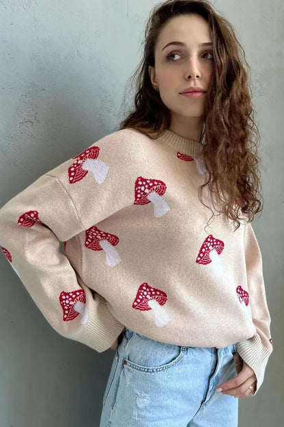 Winterpullover Pilz Muster Jacquard