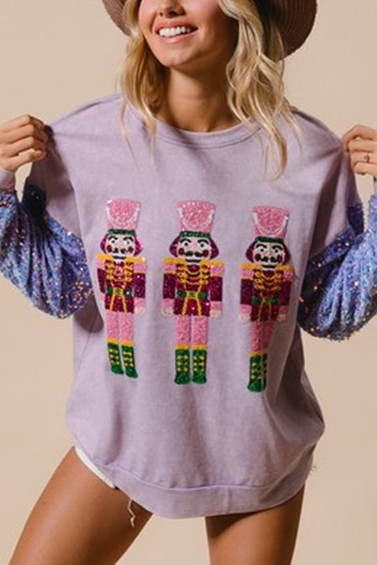 Weihnachtssweatshirt Lässig Glitzer Rundhals