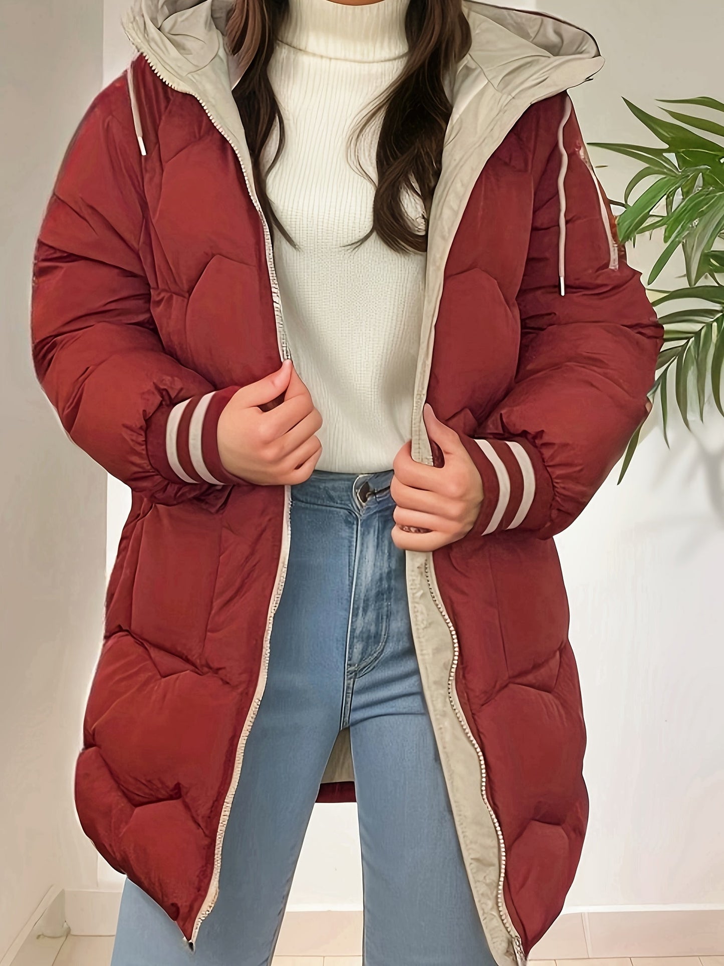 Warme Winterjacke Damen Pufferjacke Lang