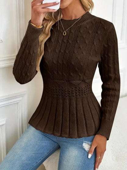 Bequemer Grobstrick Pullover Rundhals Damenmode - IdealeKleiden