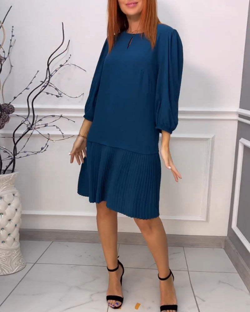 Stylisches Plissé-Kleid Einfarbige Patchwork-Optik
