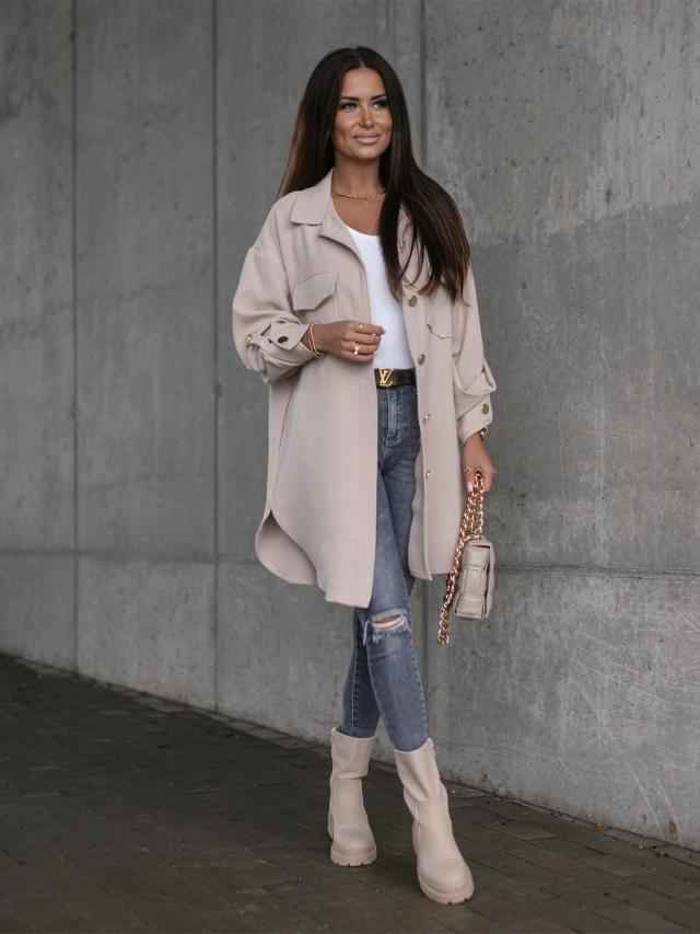 Damenbluse Lang Elegant Wollkragen - IdealeKleiden