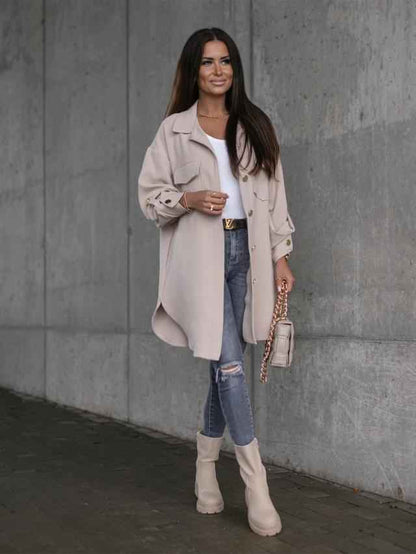 Damenbluse Lang Elegant Wollkragen - IdealeKleiden