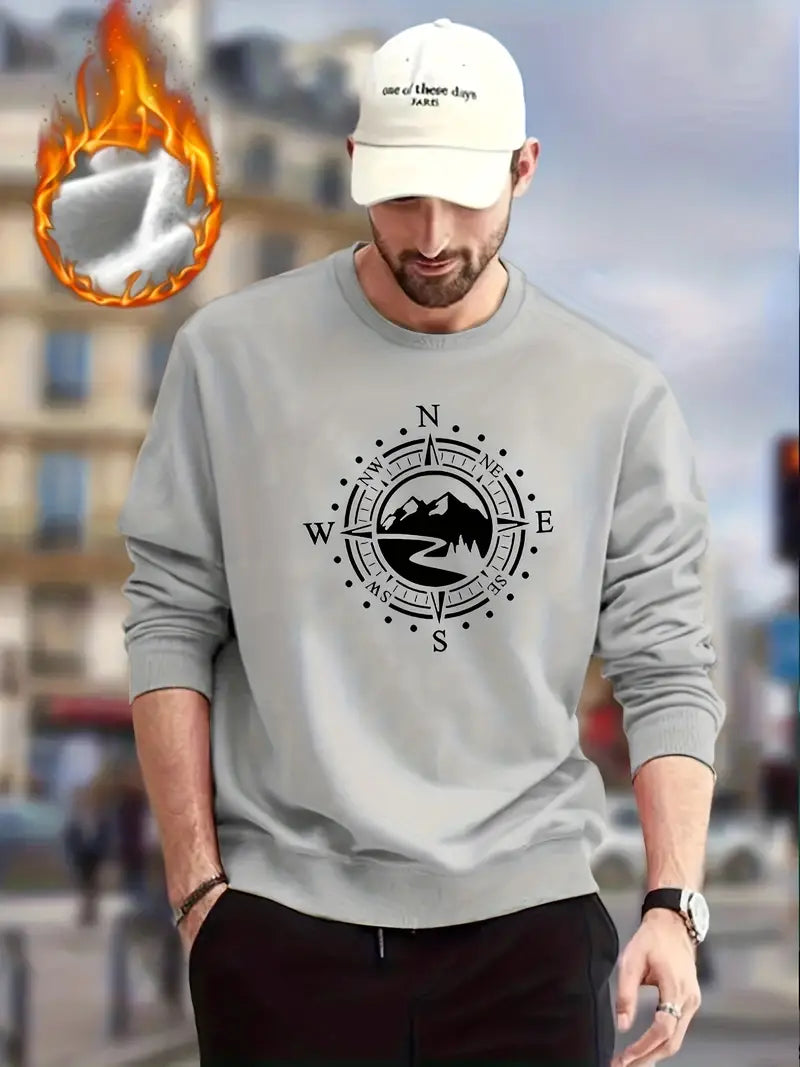 Herren Pullover Kompass Muster Trendy