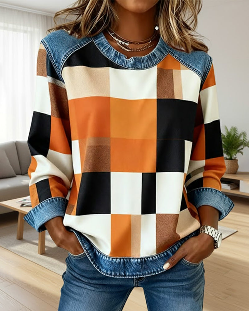 Modisches Karo-Kleid Farbenfroh Patchwork