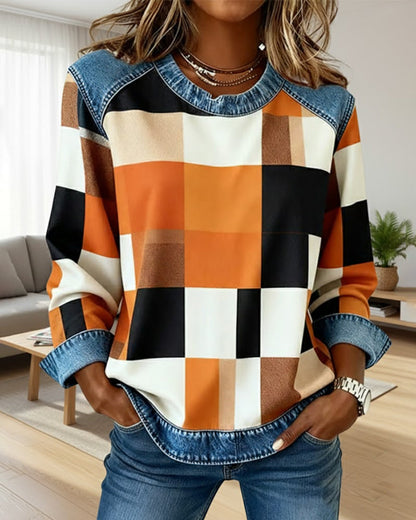 Modisches Karo-Kleid Farbenfroh Patchwork