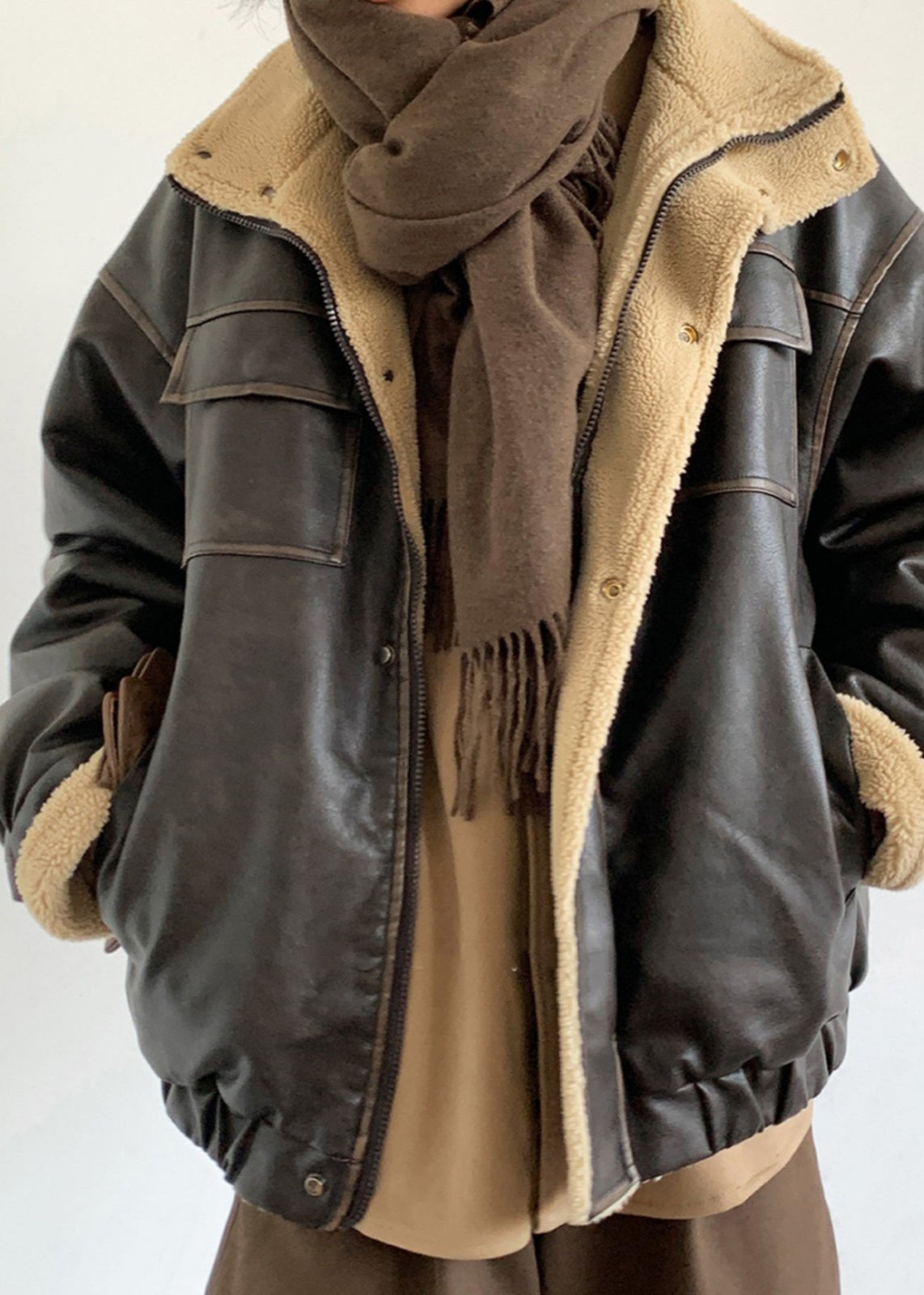 Lederjacke Fleece Gefüttert Unisex
