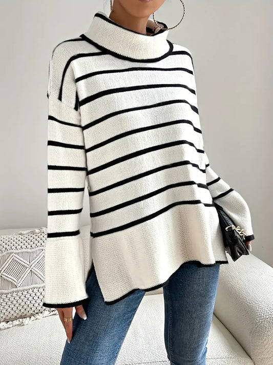 Stilvoller Streifen Pullover Rollkragen - IdealeKleiden