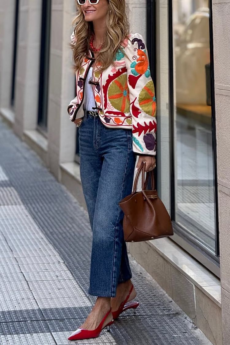 Bestickte Lederjacke Elegant Design