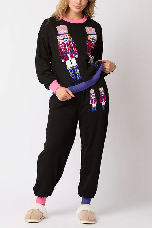 Weihnachtsmann Pailletten Set: Sweatshirt und lockere Joggerhose - IdealeKleiden