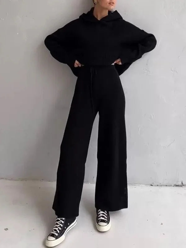 Stylische Frau Hoodie Set Streifen Design