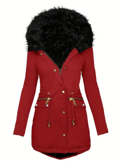 Winterparka Damen Kunstfell Kapuze Schnürenzug