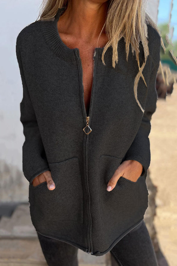 Klassische Strickjacke Rundhalsausschnitt Langarm Freizeit