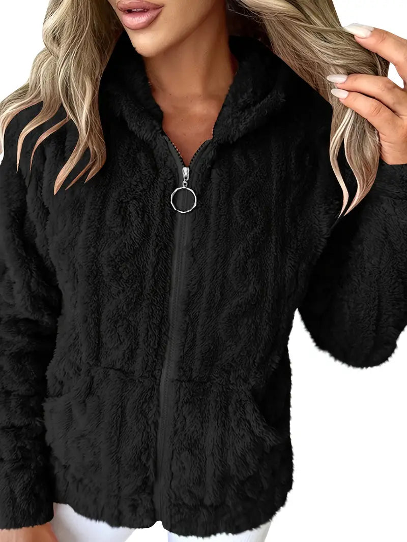 Klassischer Langarm Pullover mit Kapuze und Reißverschluss
