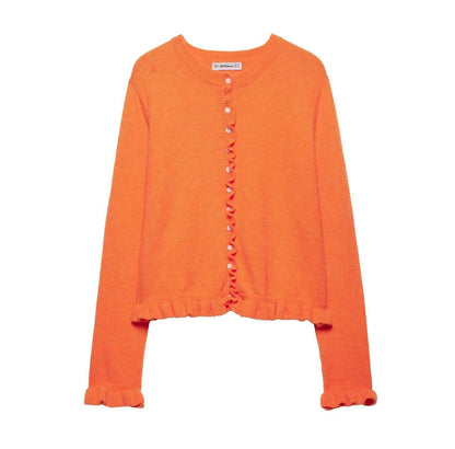 Stylischer Cardigan Damen Rüschen Knopfdesign