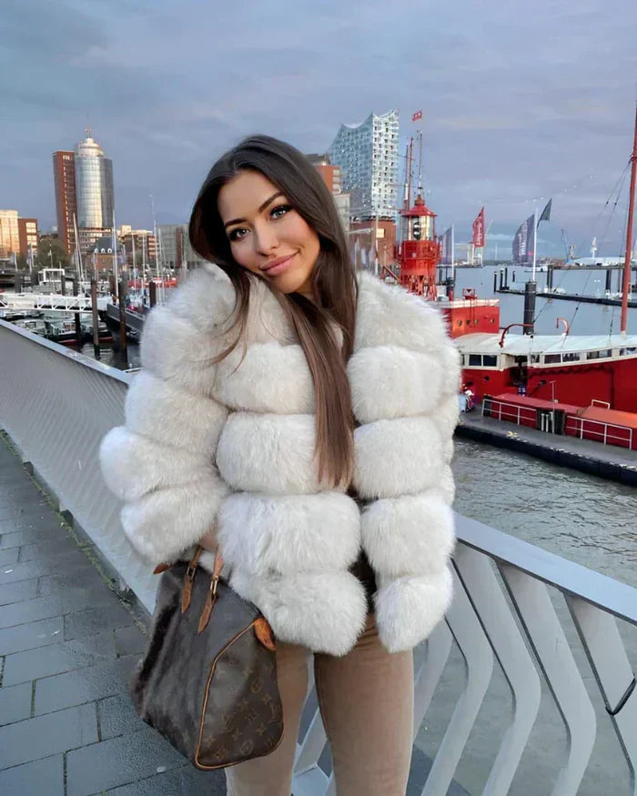 Kunstfell Pufferjacke Kurz Plüsch Winter Mantel Damen