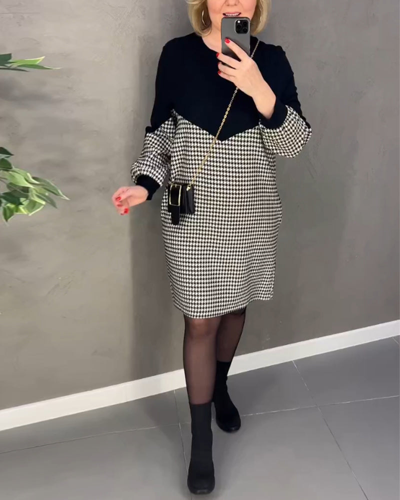 Moderne Karo Kleid Farbblock Design