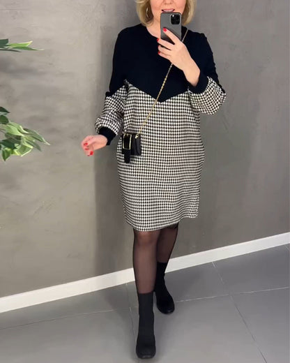 Moderne Karo Kleid Farbblock Design