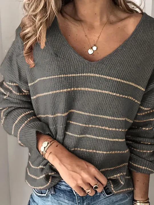 Gestreiftes V-Ausschnitt Sweatshirt Modern - IdealeKleiden