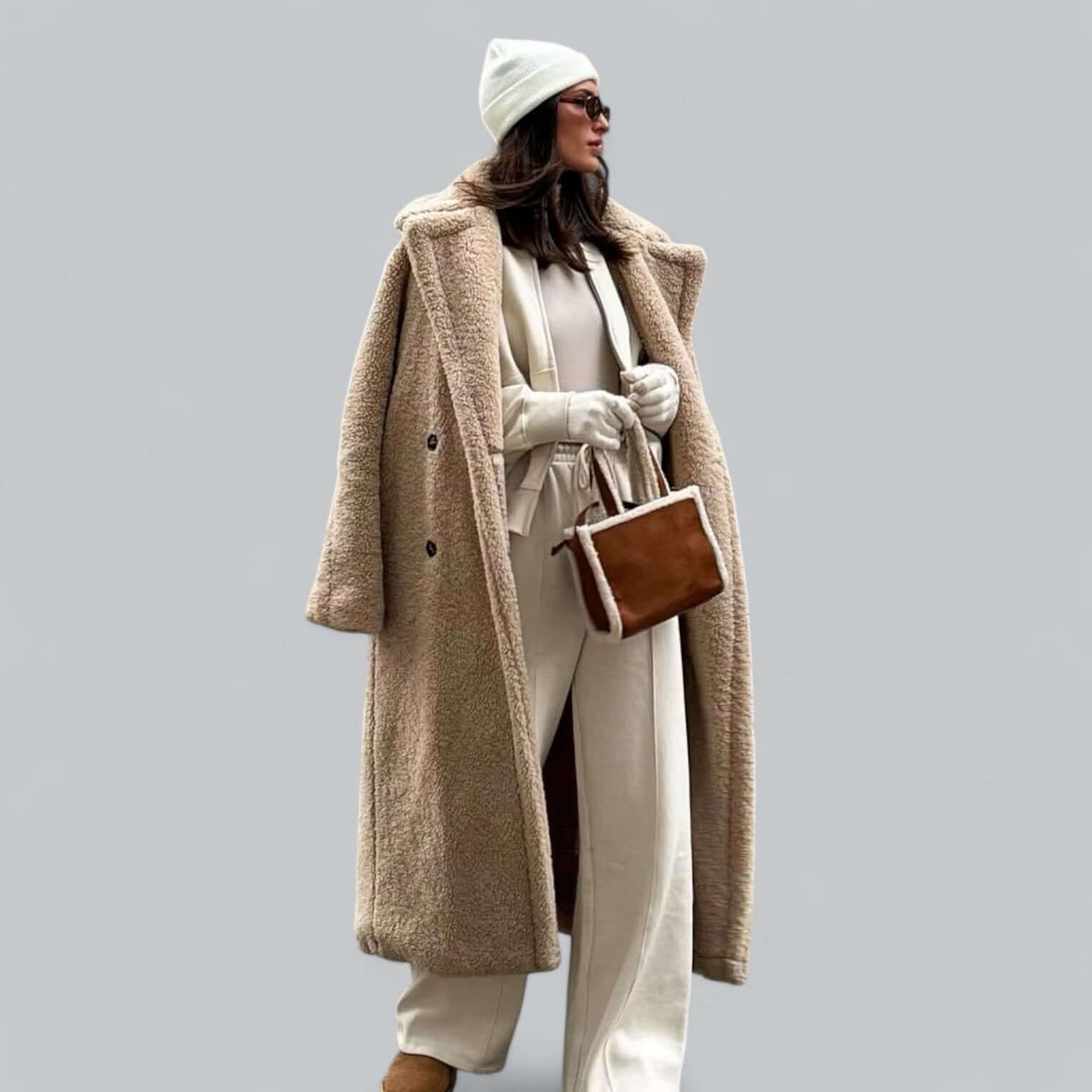 Damen Teddyjacke Lang Kunstfell Mantel