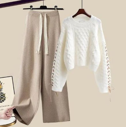 Bequemer Strickanzug Lockere Passform Zweiteilig Damen