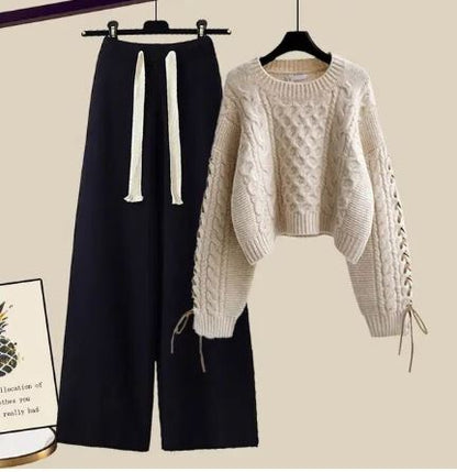 Bequemer Strickanzug Lockere Passform Zweiteilig Damen