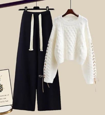 Bequemer Strickanzug Lockere Passform Zweiteilig Damen