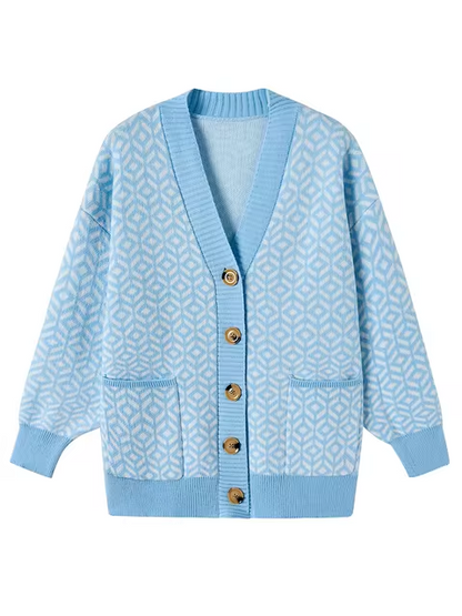 Bequeme Strickjacke Geometrisch Modern Knopfverschluss