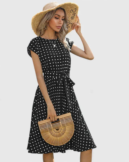 Damen Kleid Elegant Kurzarm Faltenrock