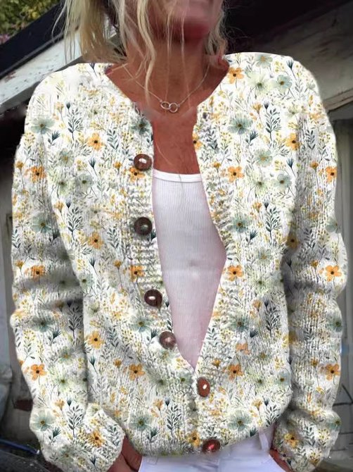 Blumen Strickjacke Damen Knöpfe Elegant