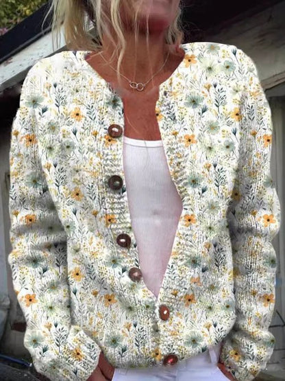 Blumen Strickjacke Damen Knöpfe Elegant